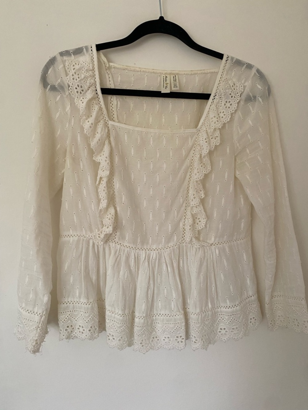 Anthropologie Cream Eyelet Ruffle Peplum Blouse